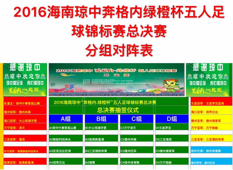  2016海南琼中奔格内•绿橙杯五人足球锦标赛总决赛开赛   第一轮比赛对阵出炉 